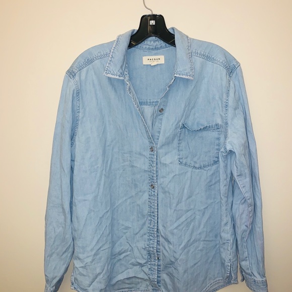 Pacsun blue chambray denim button up down shirt - Picture 4 of 10